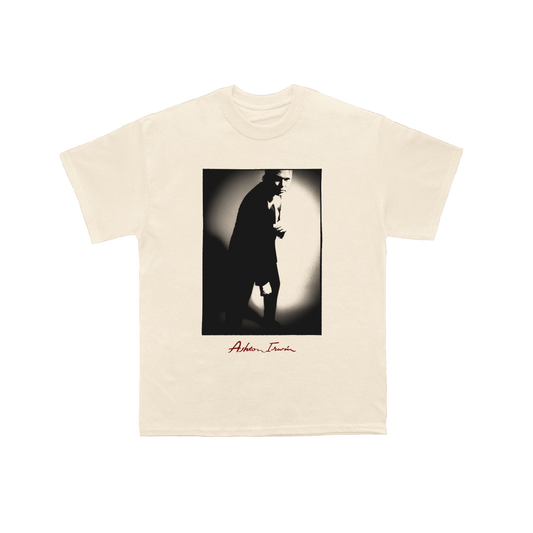 This Blood on the Drums Tee features a monochrome portrait of Ashton Irwin on the front and a complete tracklist on the back.